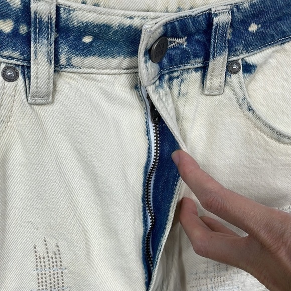 New Oak & Acorn Ninety Three Long Cut Off Frayed Hem Shorts Dipped Indigo 29 - Picture 5 of 14